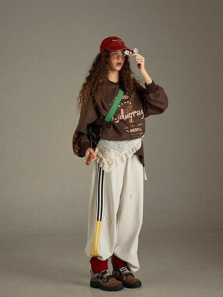 lulugray Vintage Letter Print V-neck Oversized Women&