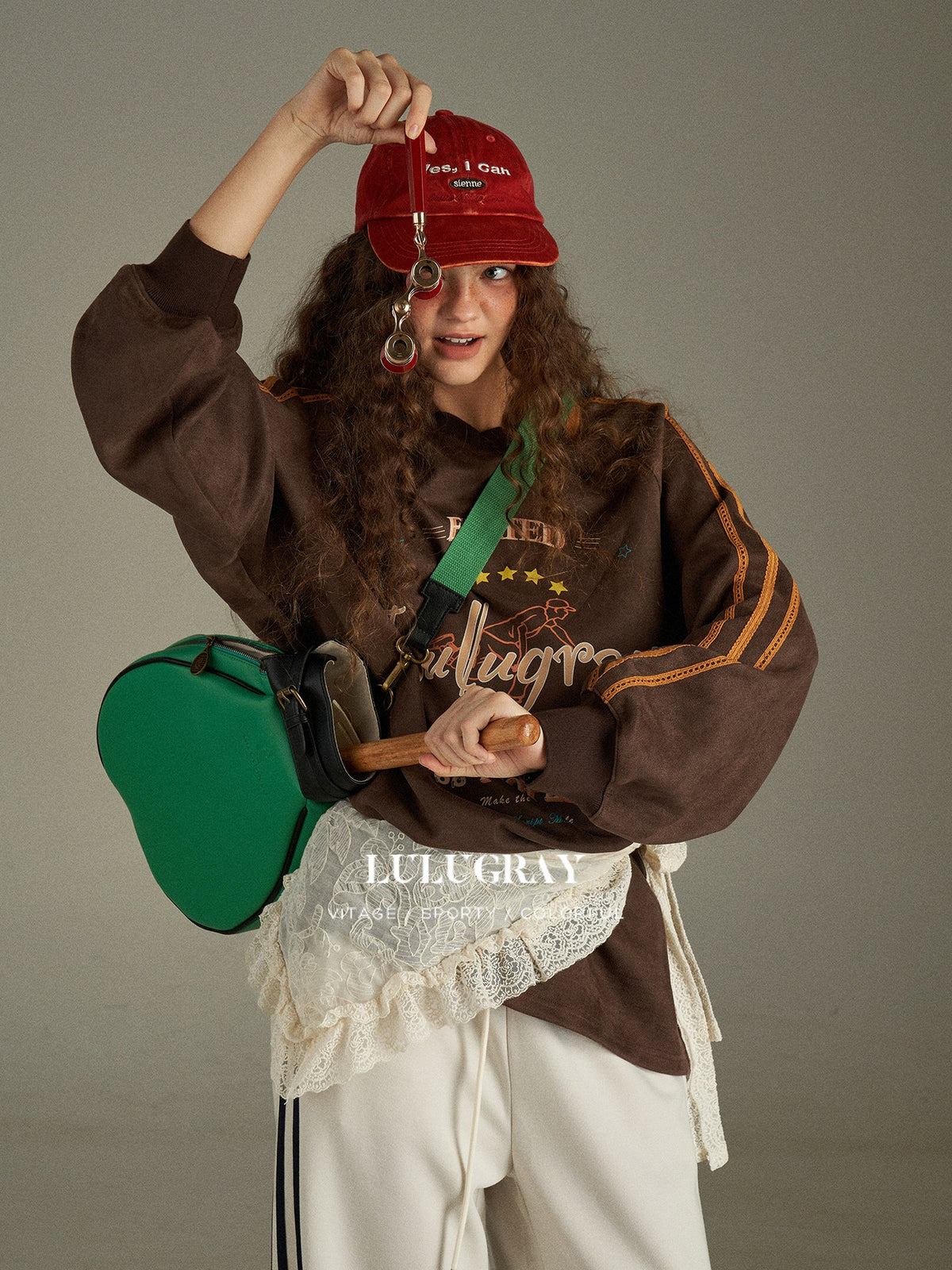 lulugray Vintage Letter Print V-neck Oversized Women&