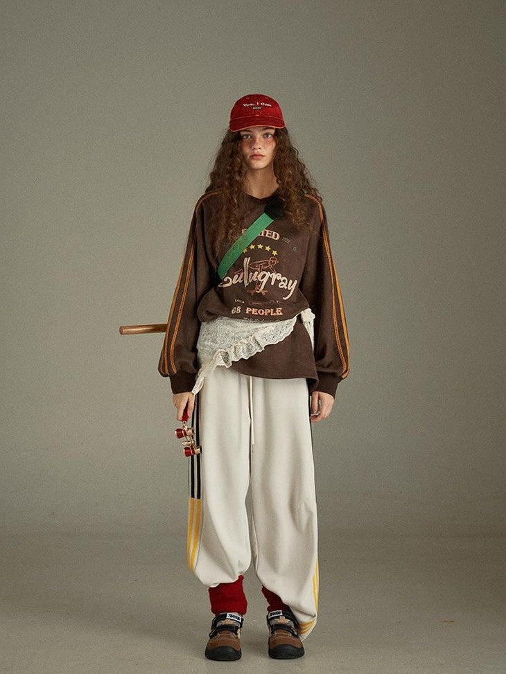 lulugray Vintage Letter Print V-neck Oversized Women&