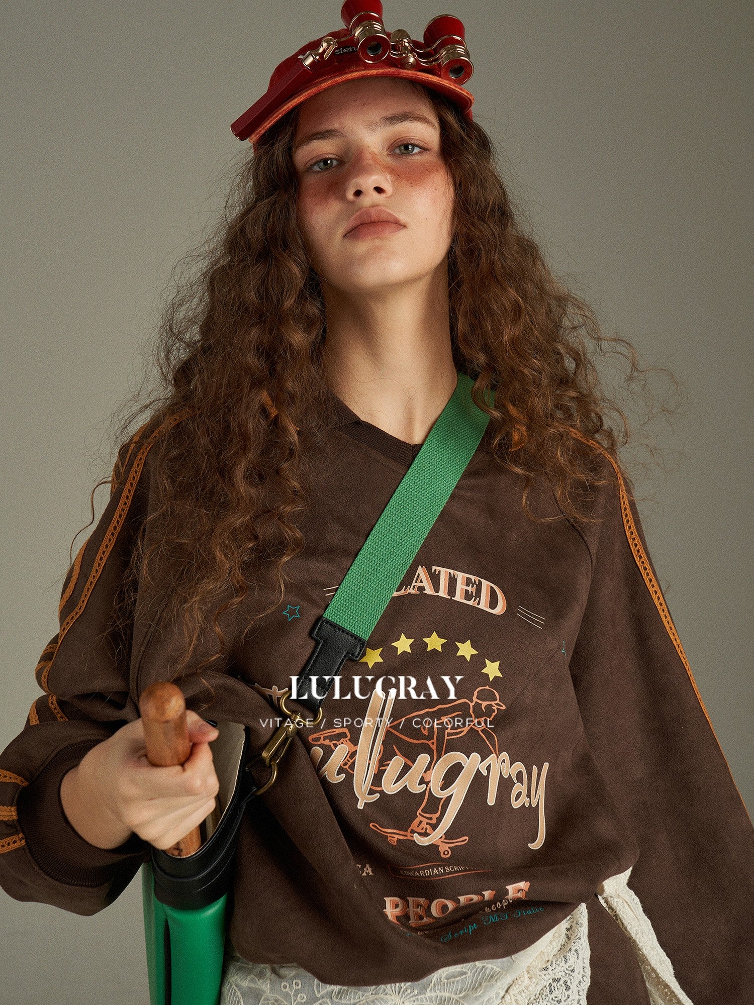 lulugray Vintage Letter Print V-neck Oversized Women&