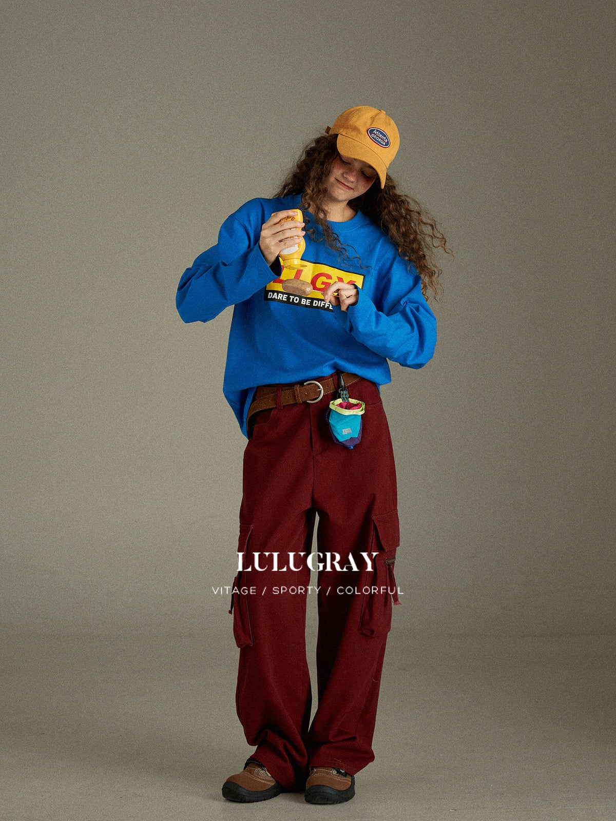 lulugray Vintage Lettering Print Loose Crewneck Women&