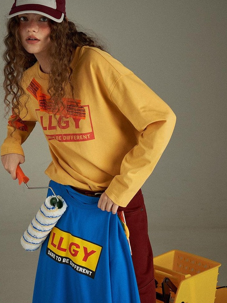lulugray Vintage Lettering Print Loose Crewneck Women&