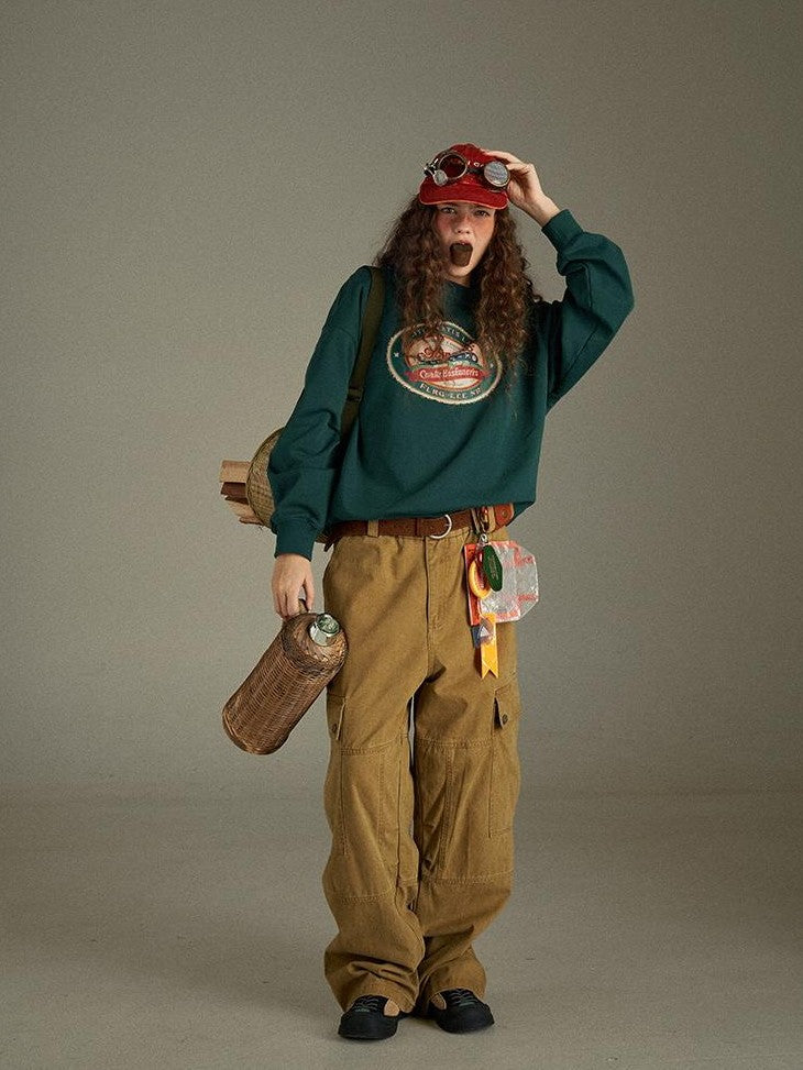 lulugray Vintage Washed Multi Pocket Cargo High Waist Women&