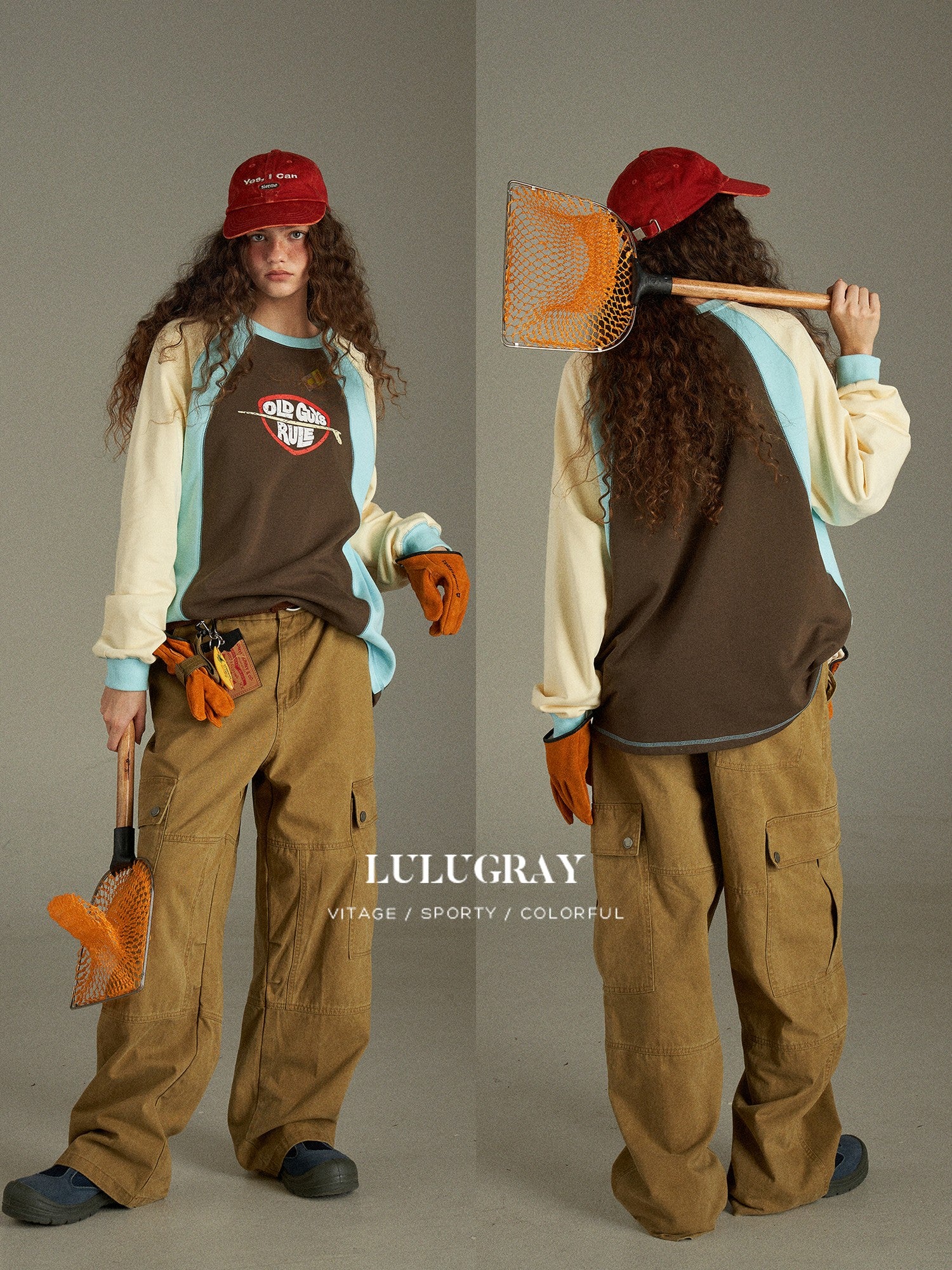 lulugray Vintage Washed Multi Pocket Cargo High Waist Women&