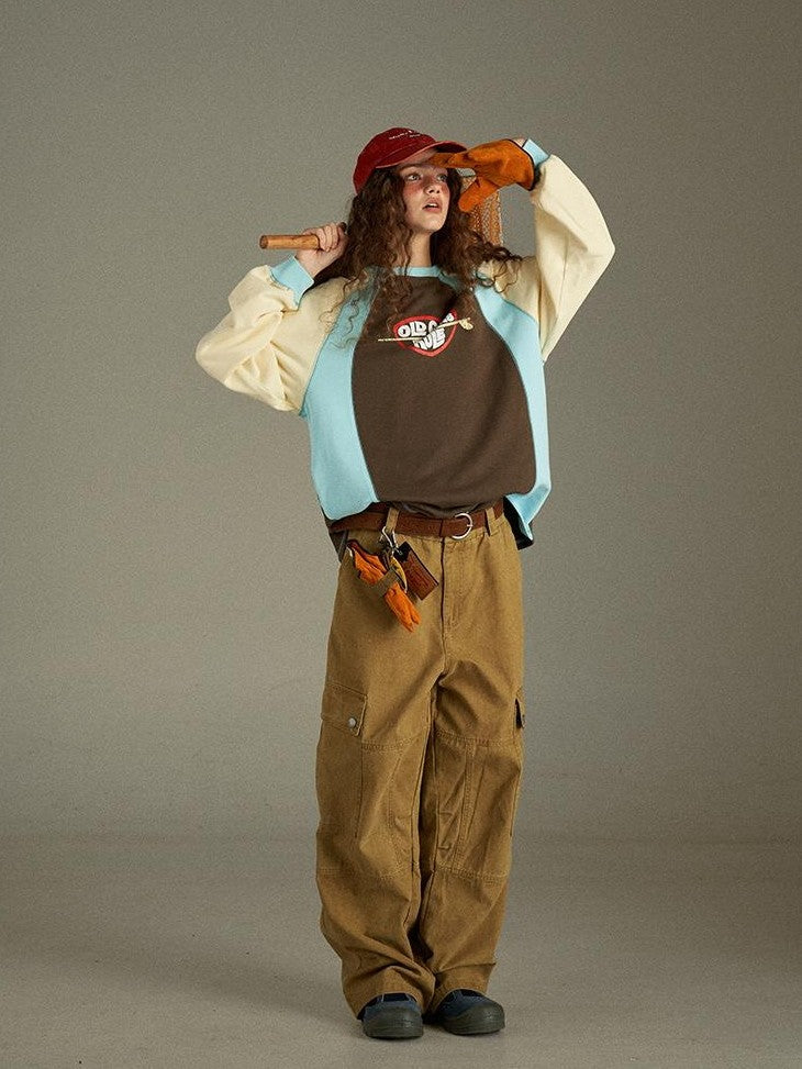 lulugray Vintage Washed Multi Pocket Cargo High Waist Women&