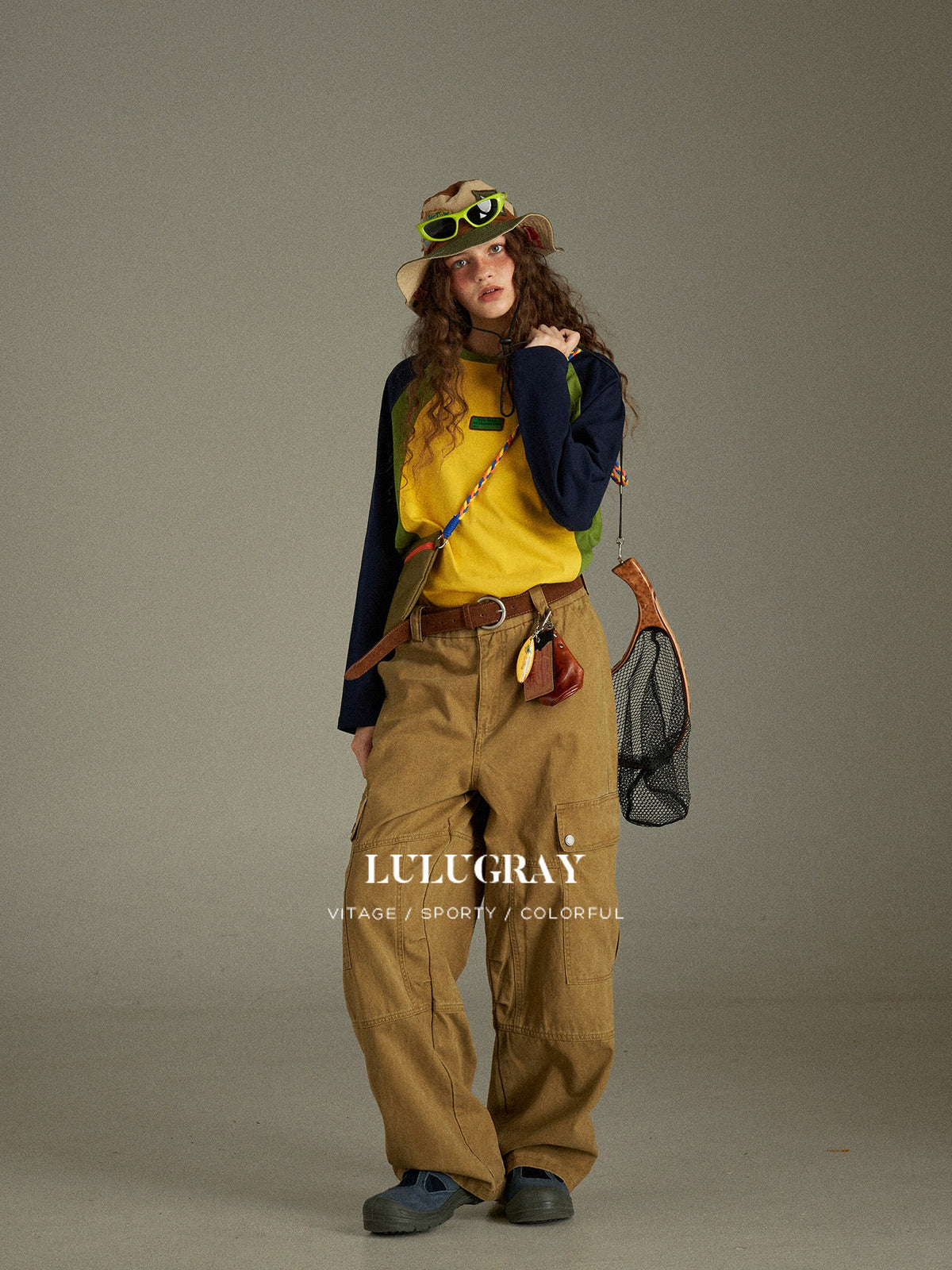 lulugray Vintage Washed Multi Pocket Cargo High Waist Women&