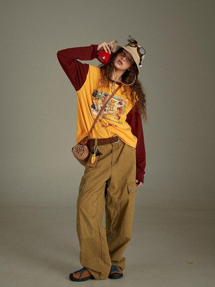lulugray Vintage Washed Multi Pocket Cargo High Waist Women&