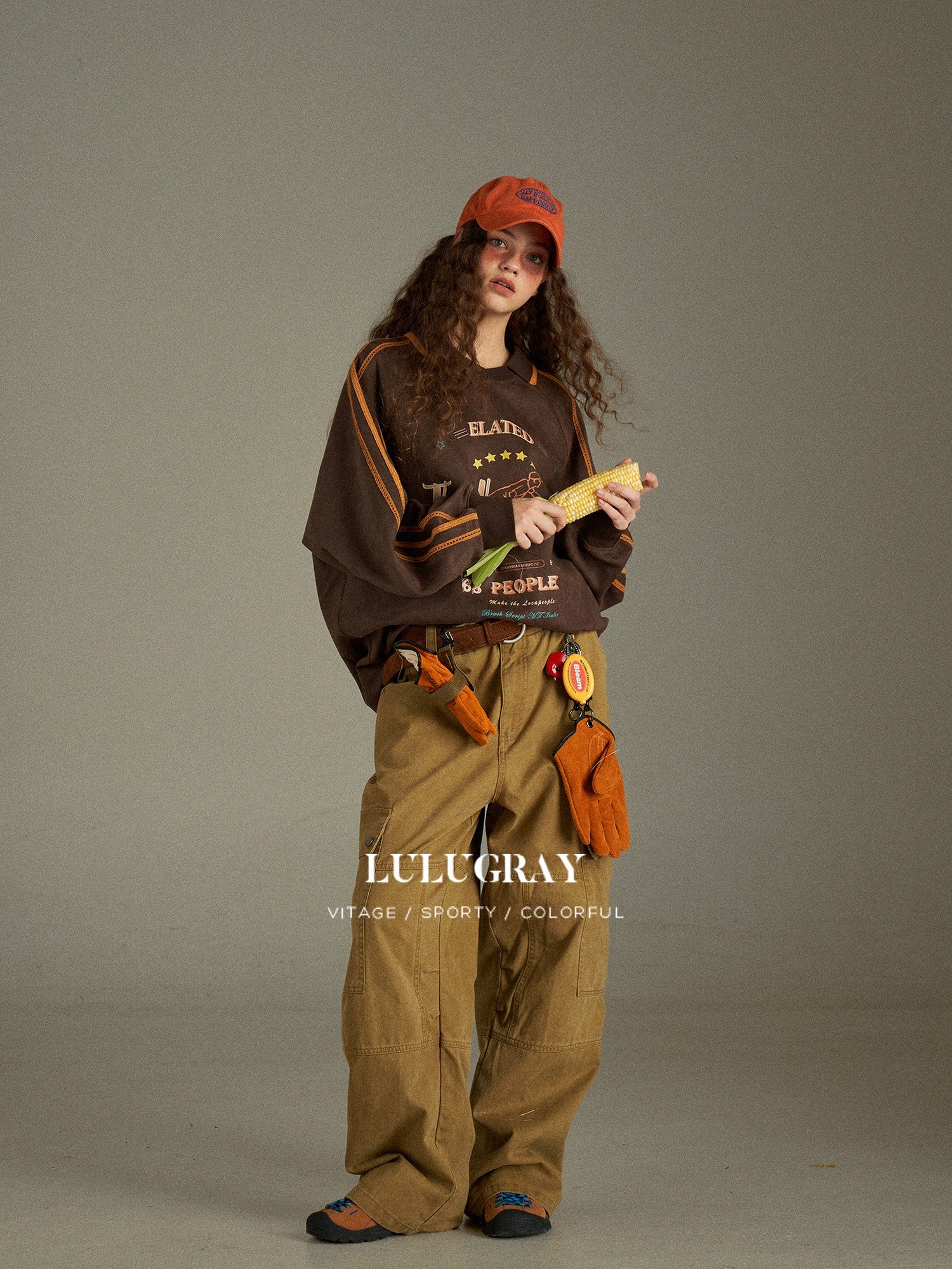 lulugray Vintage Washed Multi Pocket Cargo High Waist Women&