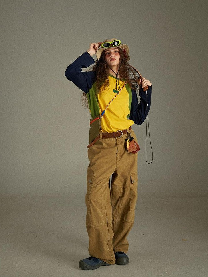 lulugray Vintage Washed Multi Pocket Cargo High Waist Women&