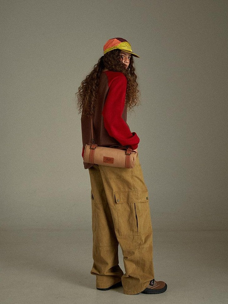 lulugray Vintage Washed Multi Pocket Cargo High Waist Women&