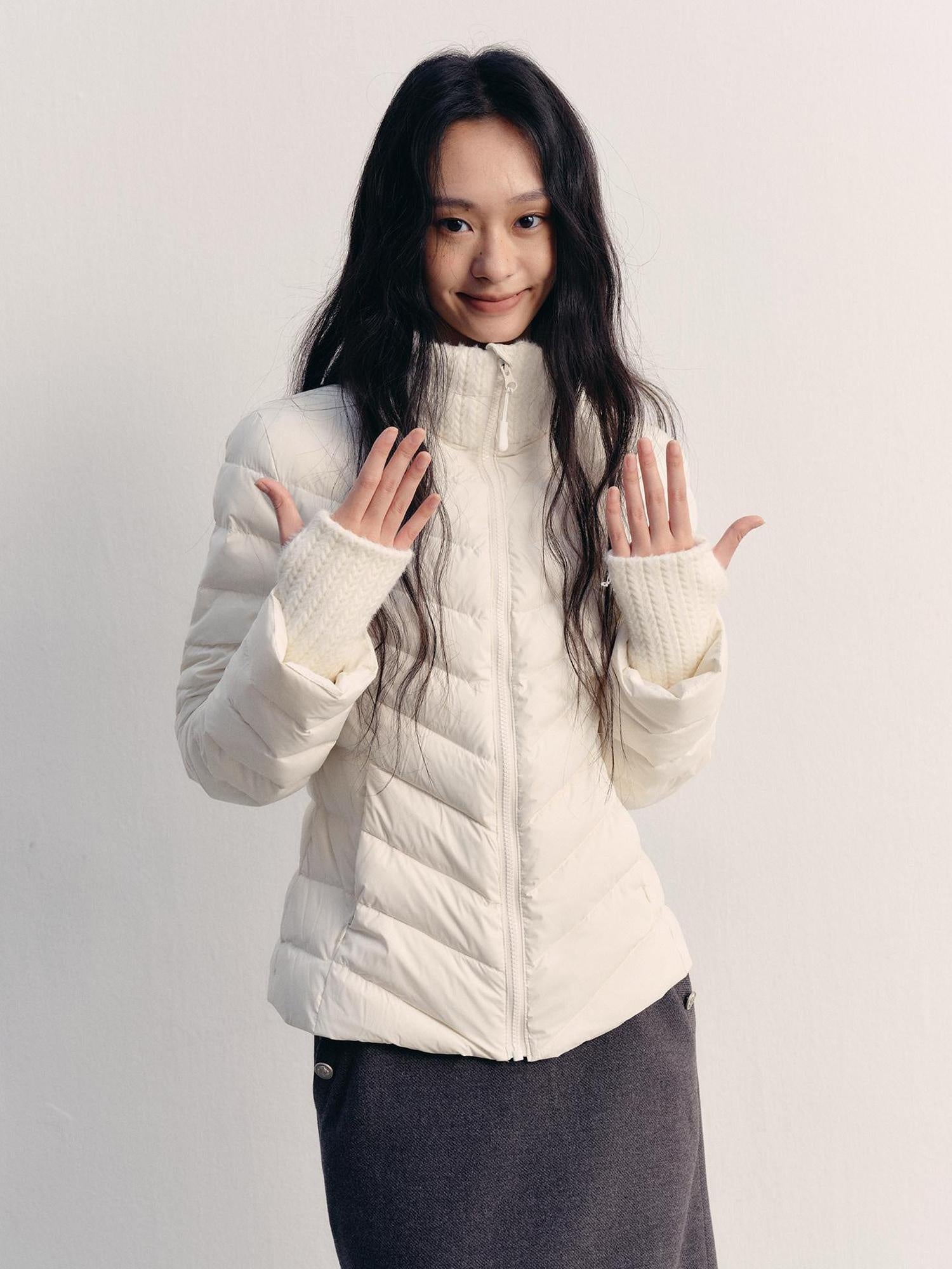 lvetong 90% White Duck Down Lightweight Slim Short Street Stand Collar Lady Down Jackets