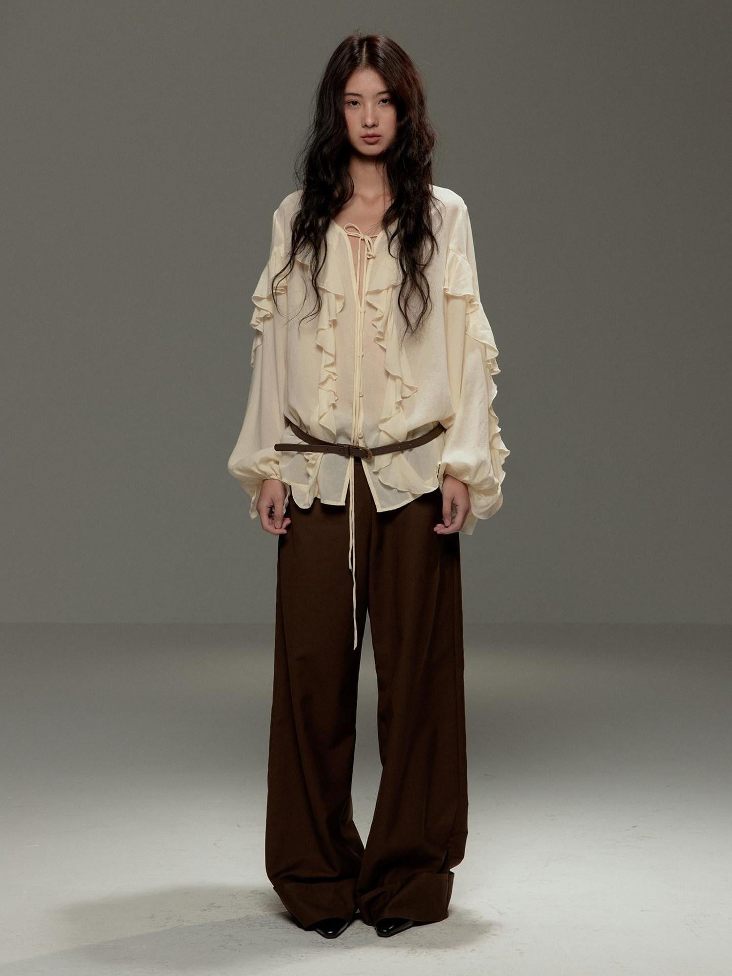 lvetong Brown Button Detail High Waist Wide Leg Women&