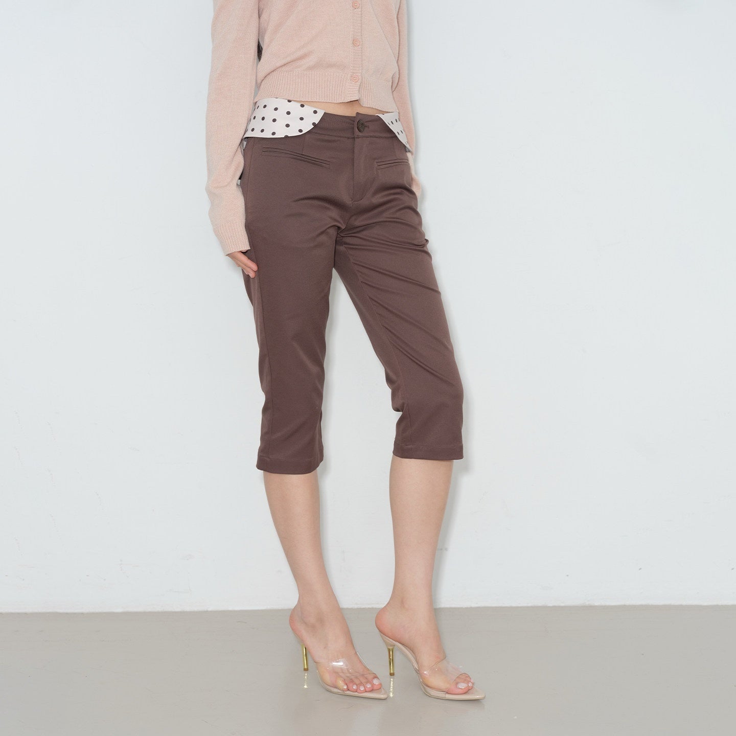 lvetong_Brown_Polka_Dot_Patchwork_Straight_Low_Waist_Women&
