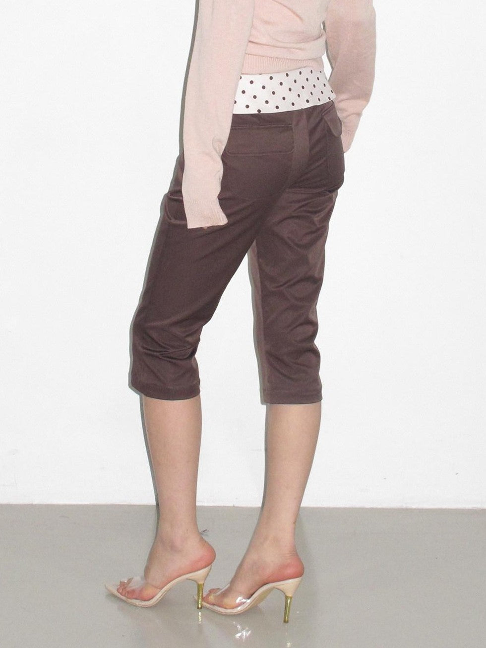 lvetong Brown Polka Dot Patchwork Straight Low Waist Women&