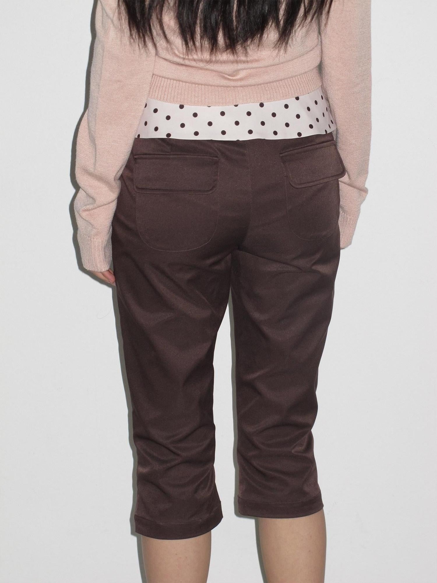 lvetong Brown Polka Dot Patchwork Straight Low Waist Women&