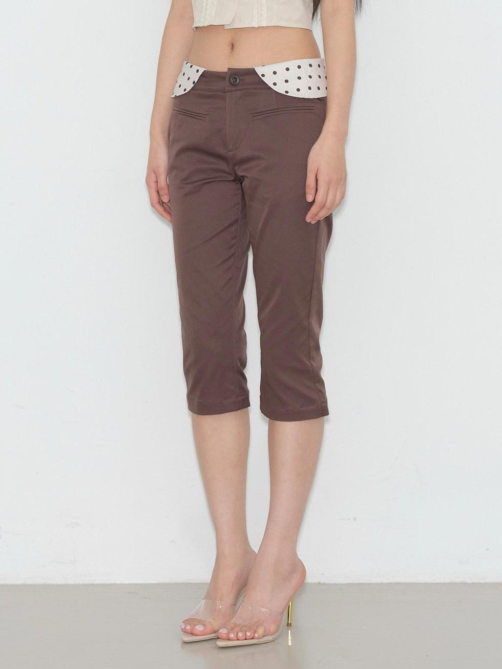 lvetong Brown Polka Dot Patchwork Straight Low Waist Women&