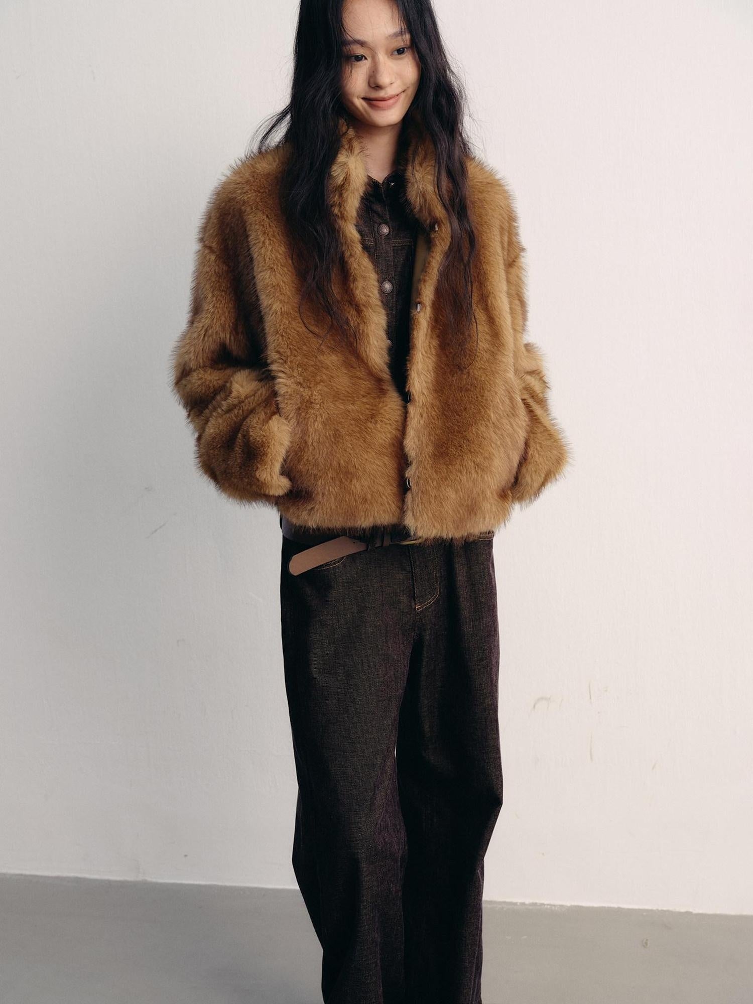 lvetong Cozy Thick Short Brown Oversized Street Style Women Polyester Casual Jackets