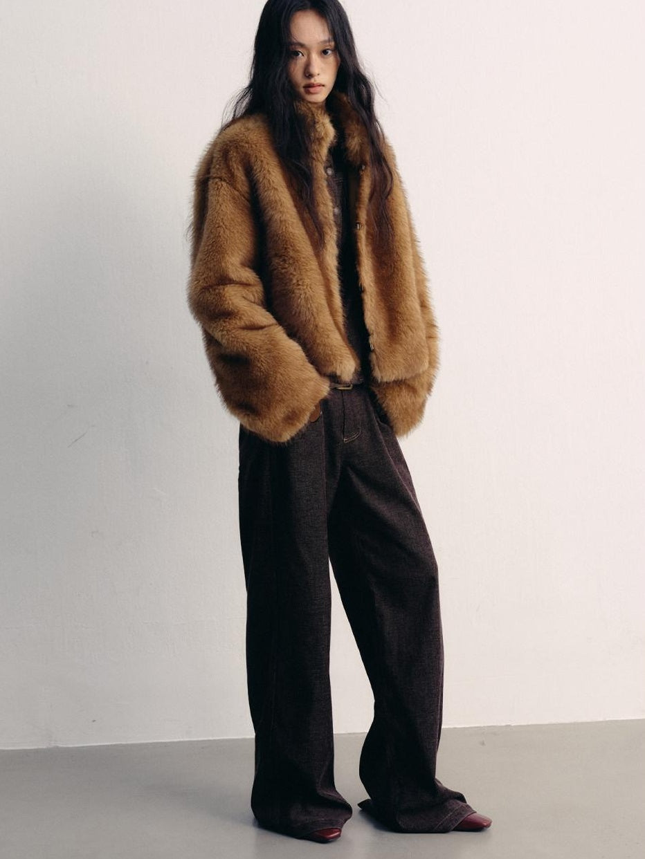 lvetong Cozy Thick Short Brown Oversized Street Style Women Polyester Casual Jackets