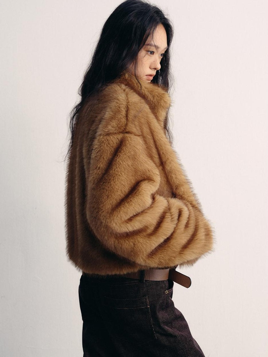 lvetong Cozy Thick Short Brown Oversized Street Style Women Polyester Casual Jackets