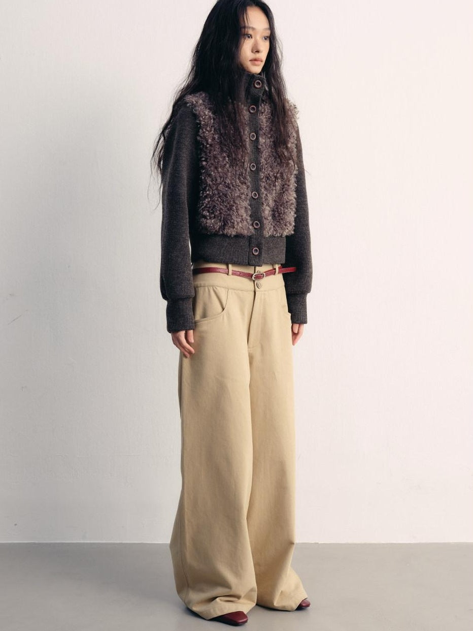 lvetong Fleece Lined High Neck Oversized Street Women Button Short Gray Cropped Jackets