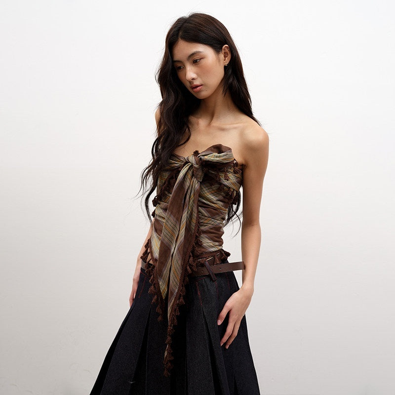 lvetong_Fringe_Detail_Slim_Fit_Street_Style_Crop_Cotton_Plaid_Tube_Tops_/_Bandeaus_MISSTT