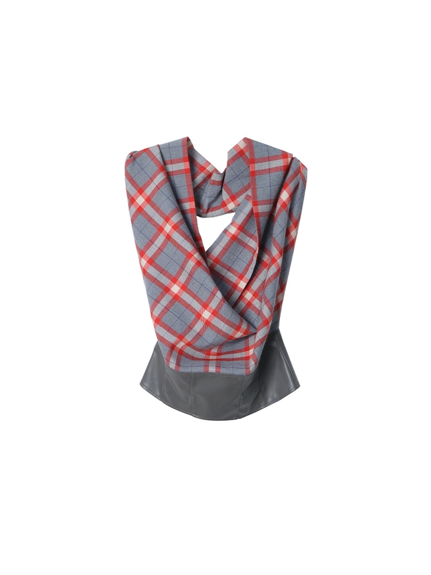 lvetong Gray Red Plaid Patchwork Halter Scarf Collar Women&