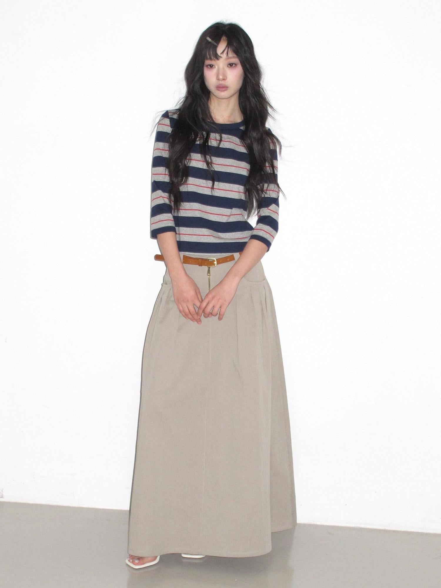 lvetong High Waist Pleated A Line Khaki Cotton Blend Casual Women Maxi Skirts