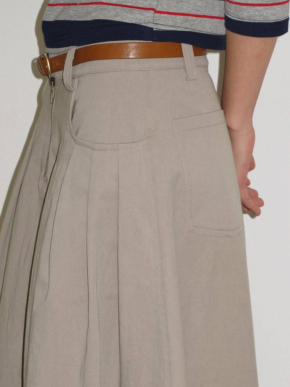 lvetong High Waist Pleated A Line Khaki Cotton Blend Casual Women Maxi Skirts