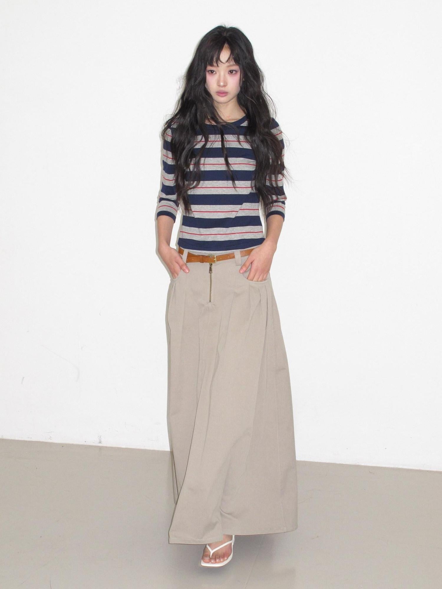 lvetong High Waist Pleated A Line Khaki Cotton Blend Casual Women Maxi Skirts
