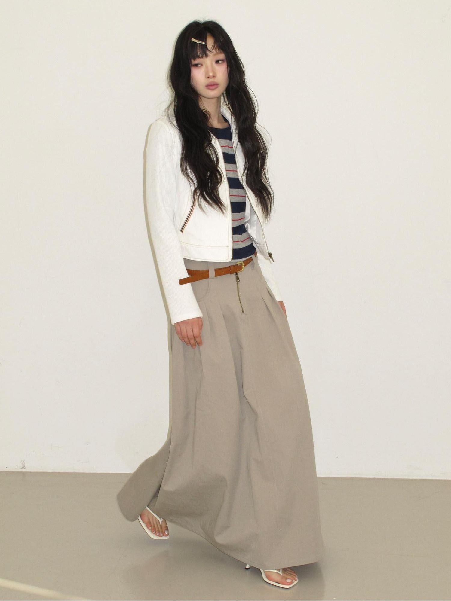 lvetong High Waist Pleated A Line Khaki Cotton Blend Casual Women Maxi Skirts