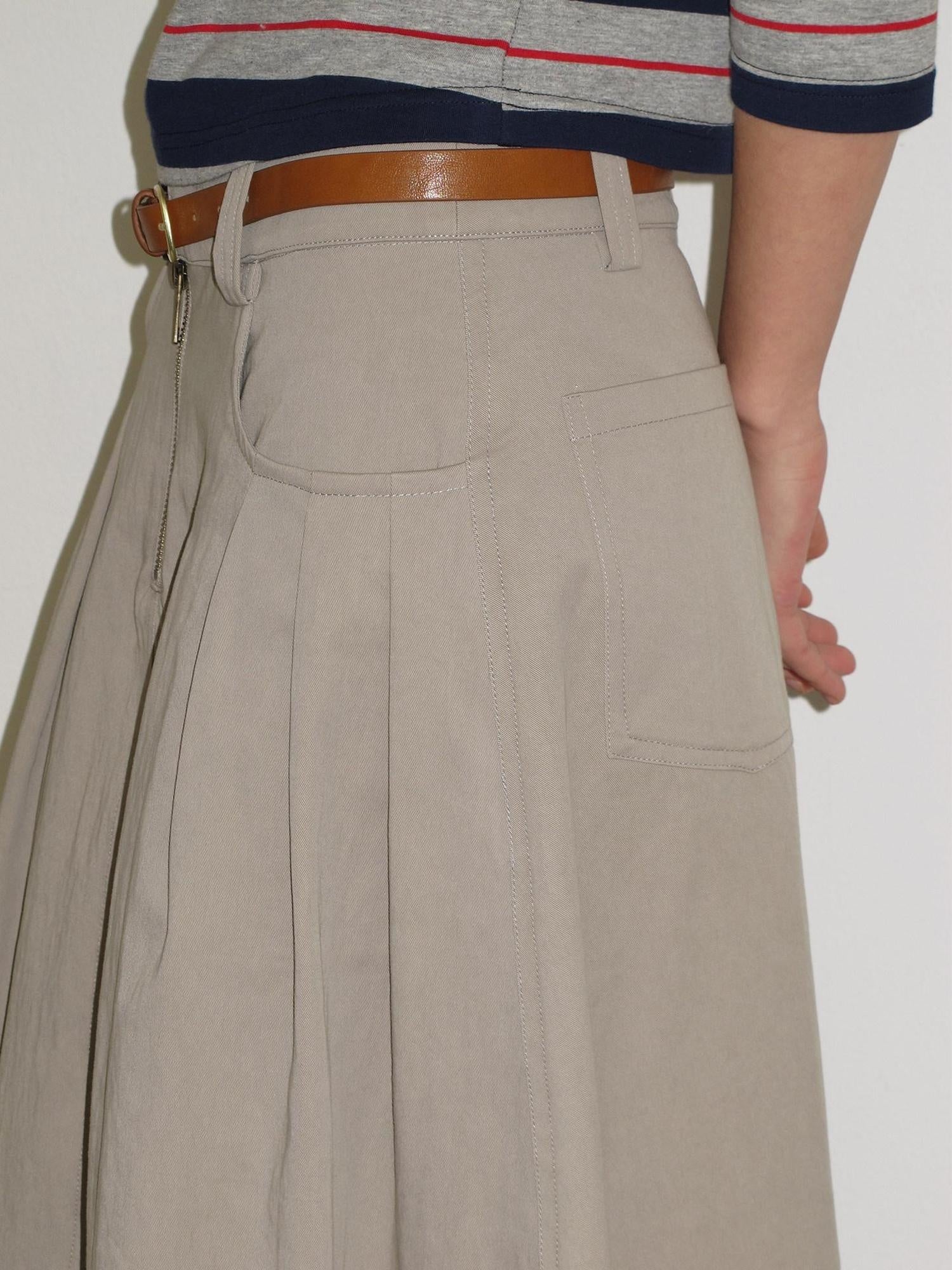 lvetong High Waist Pleated A Line Khaki Cotton Blend Casual Women Maxi Skirts