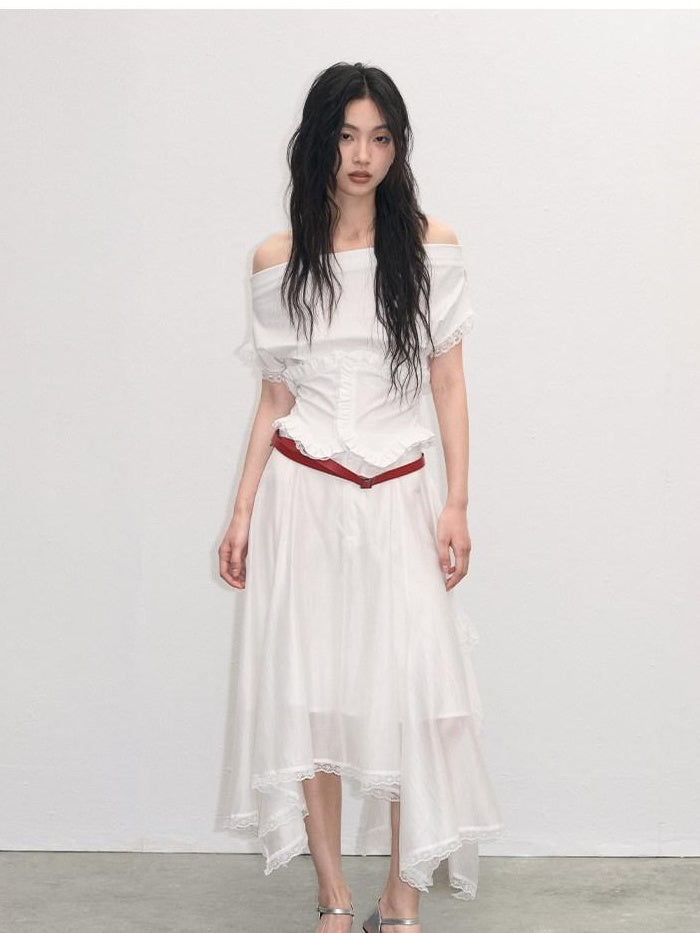 lvetong Lace Ruched A Line Mid Waist Loose Street Sporty Casual Young Women Midi Skirts