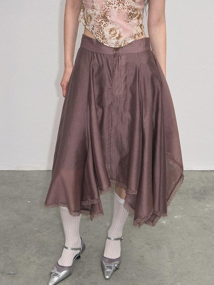 lvetong Lace Ruched A Line Mid Waist Loose Street Sporty Casual Young Women Midi Skirts