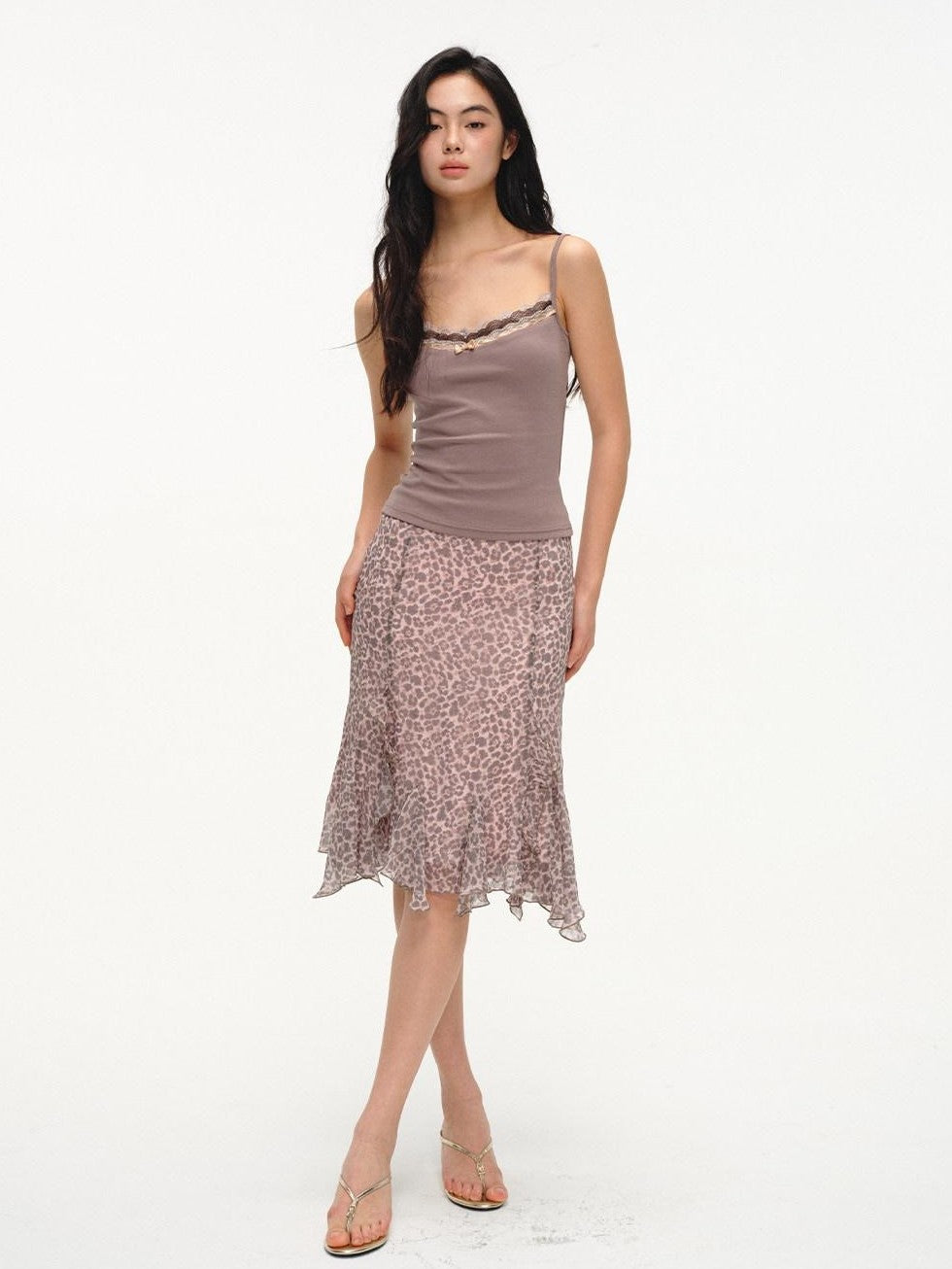 lvetong Lilac Pink Layered Lace Trim Two Piece Women&