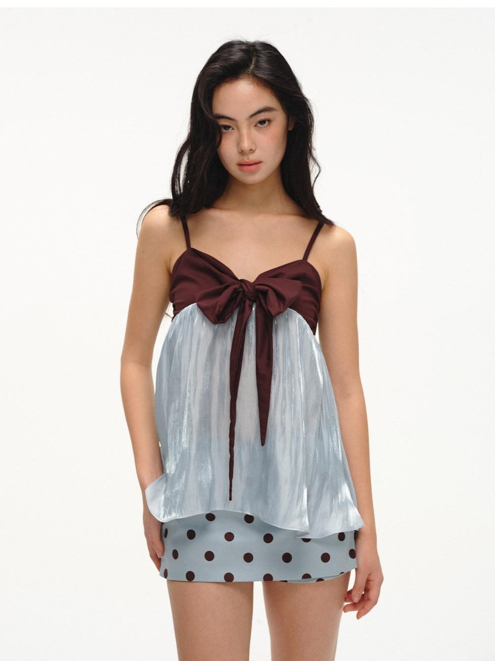 lvetong Mint Green Contrast Bow Tie Loose A Line Women&