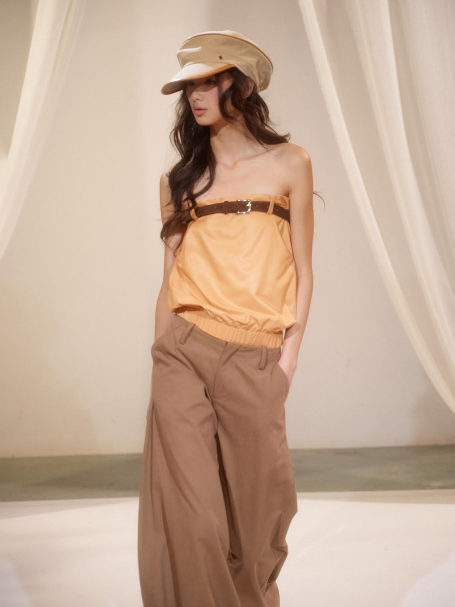 lvetong Orange Retro Hot Girl Elastic Waist Women&