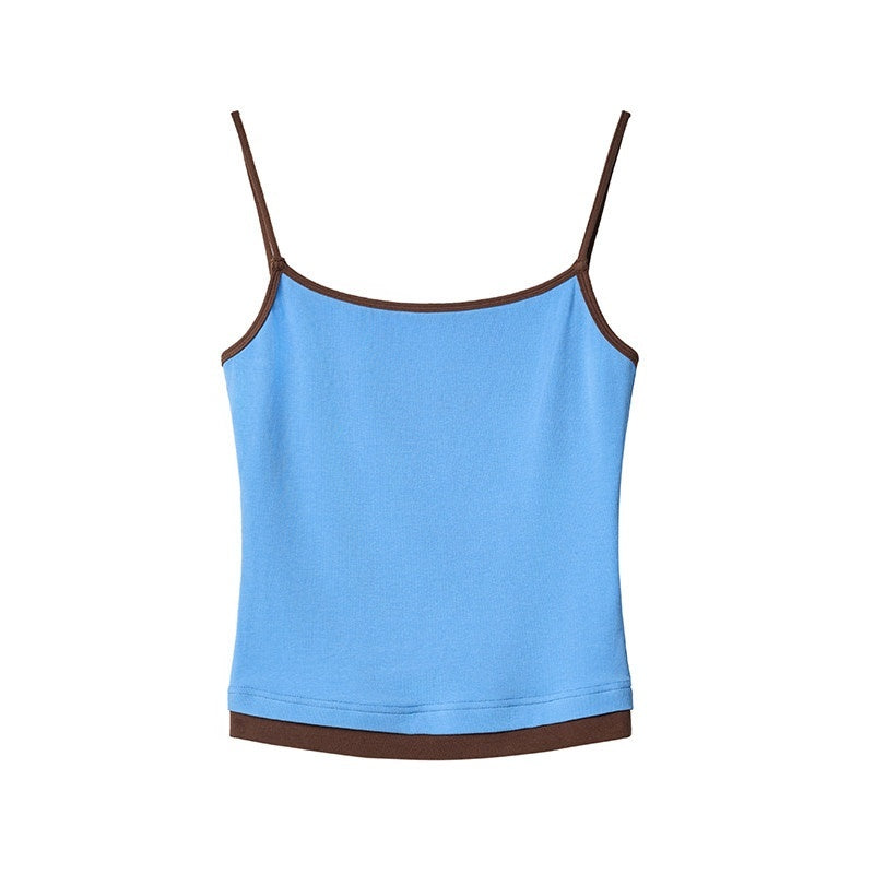 lvetong Patchwork Slim Fit Street Style Cropped Strappy Cotton Blend Tank Camisoles