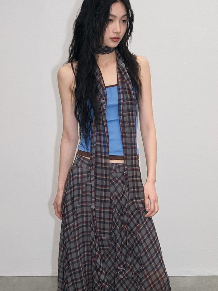 lvetong Patchwork Slim Fit Street Style Cropped Strappy Cotton Blend Tank Camisoles