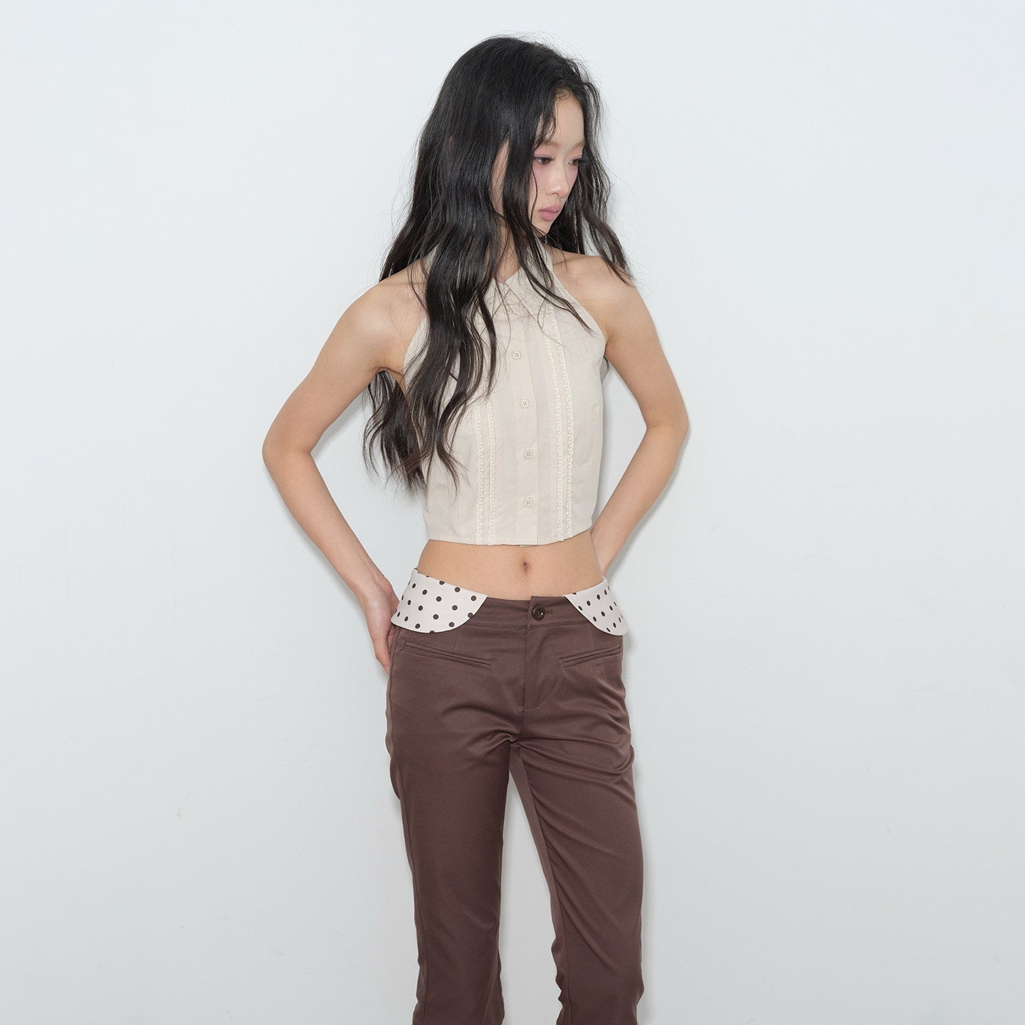 lvetong Pleated Knit Sleeveless Low Waist Street Sporty Young Women Ivory Pink Blouses