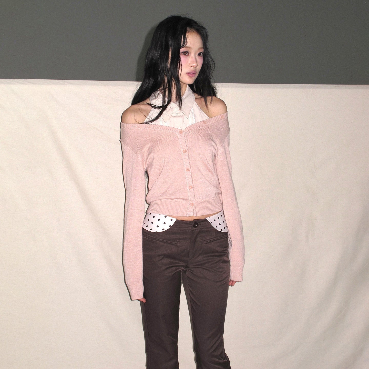 lvetong Pleated Knit Sleeveless Low Waist Street Sporty Young Women Ivory Pink Blouses