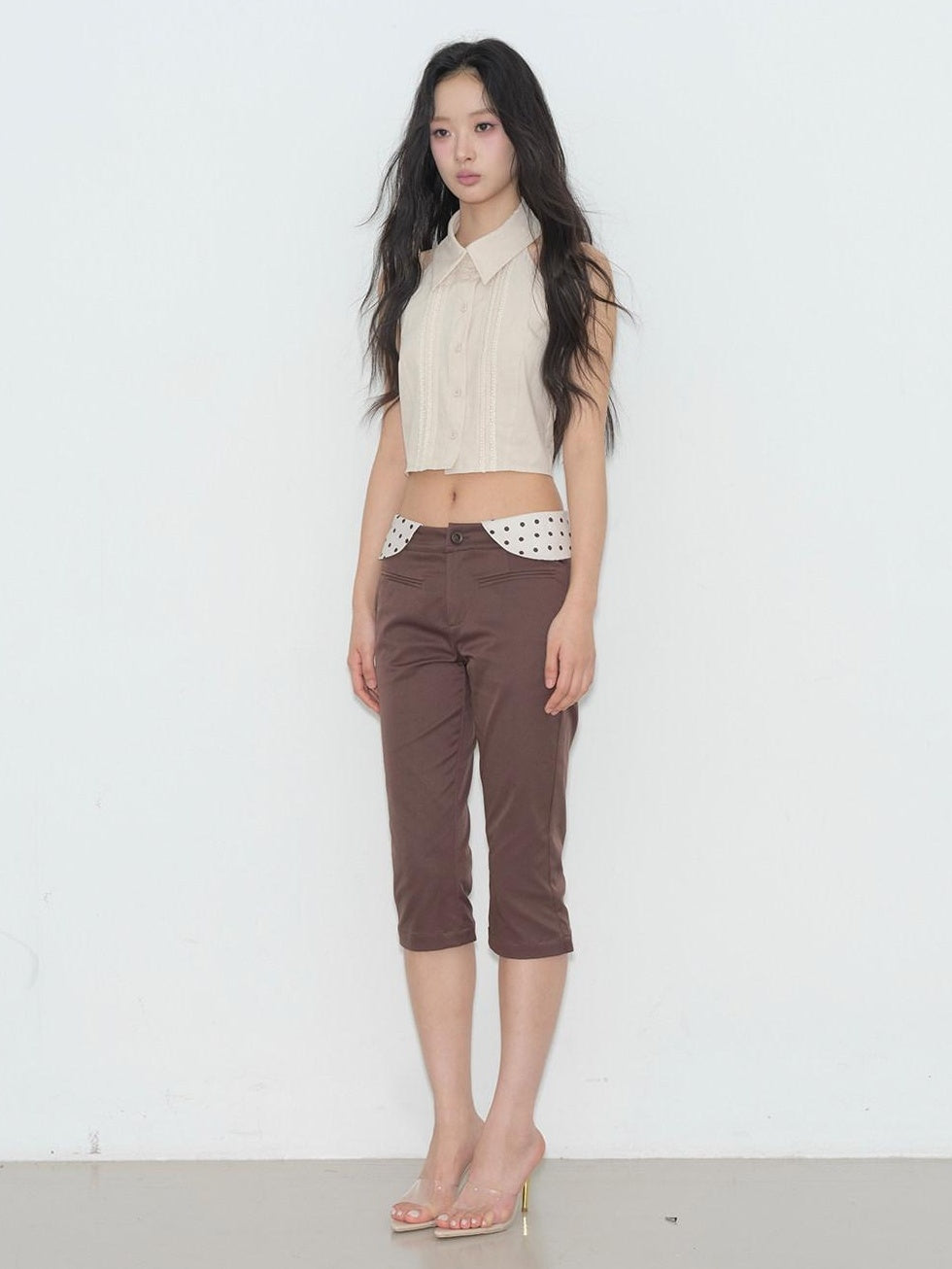 lvetong Pleated Knit Sleeveless Low Waist Street Sporty Young Women Ivory Pink Blouses