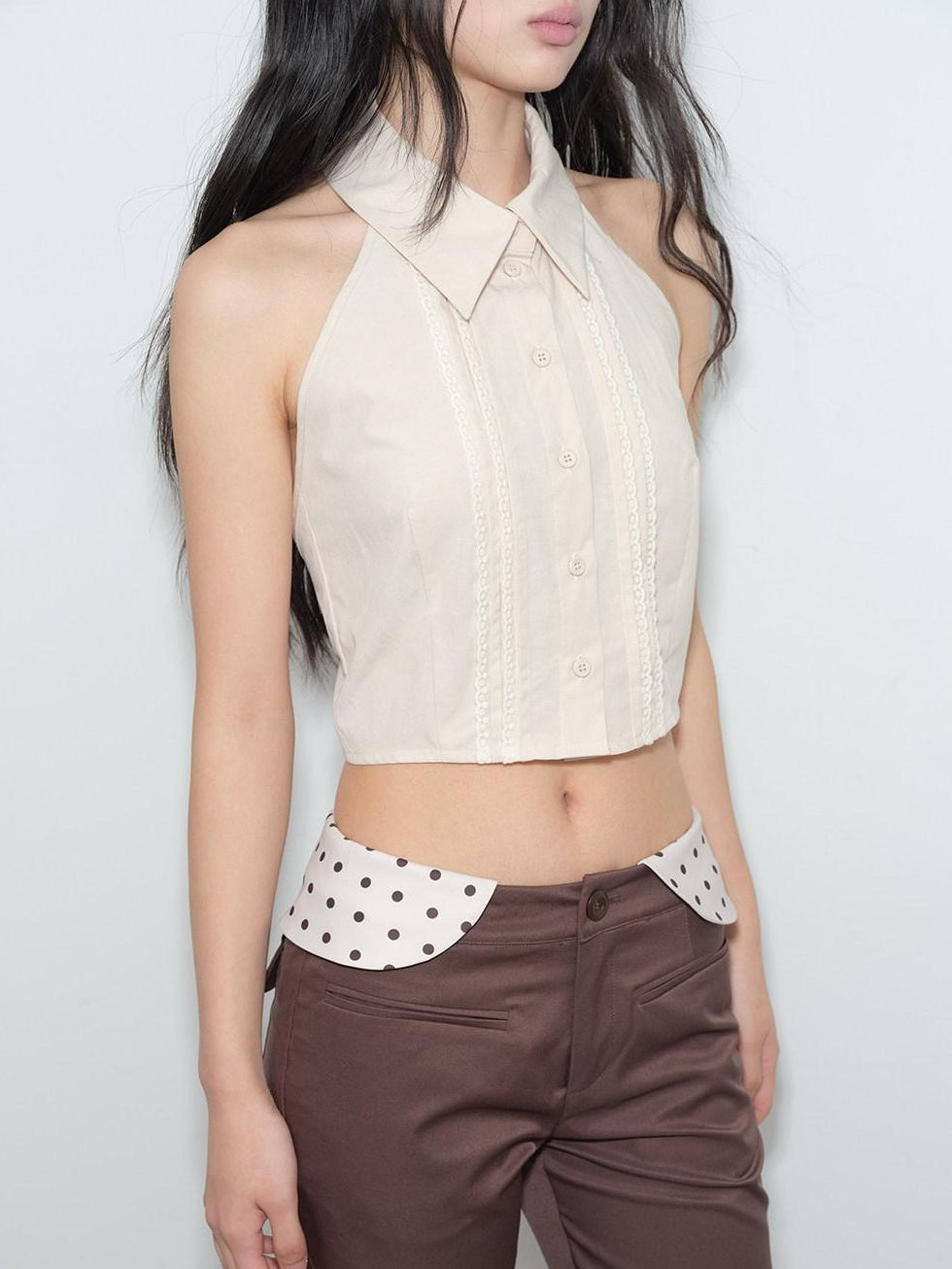 lvetong Pleated Knit Sleeveless Low Waist Street Sporty Young Women Ivory Pink Blouses