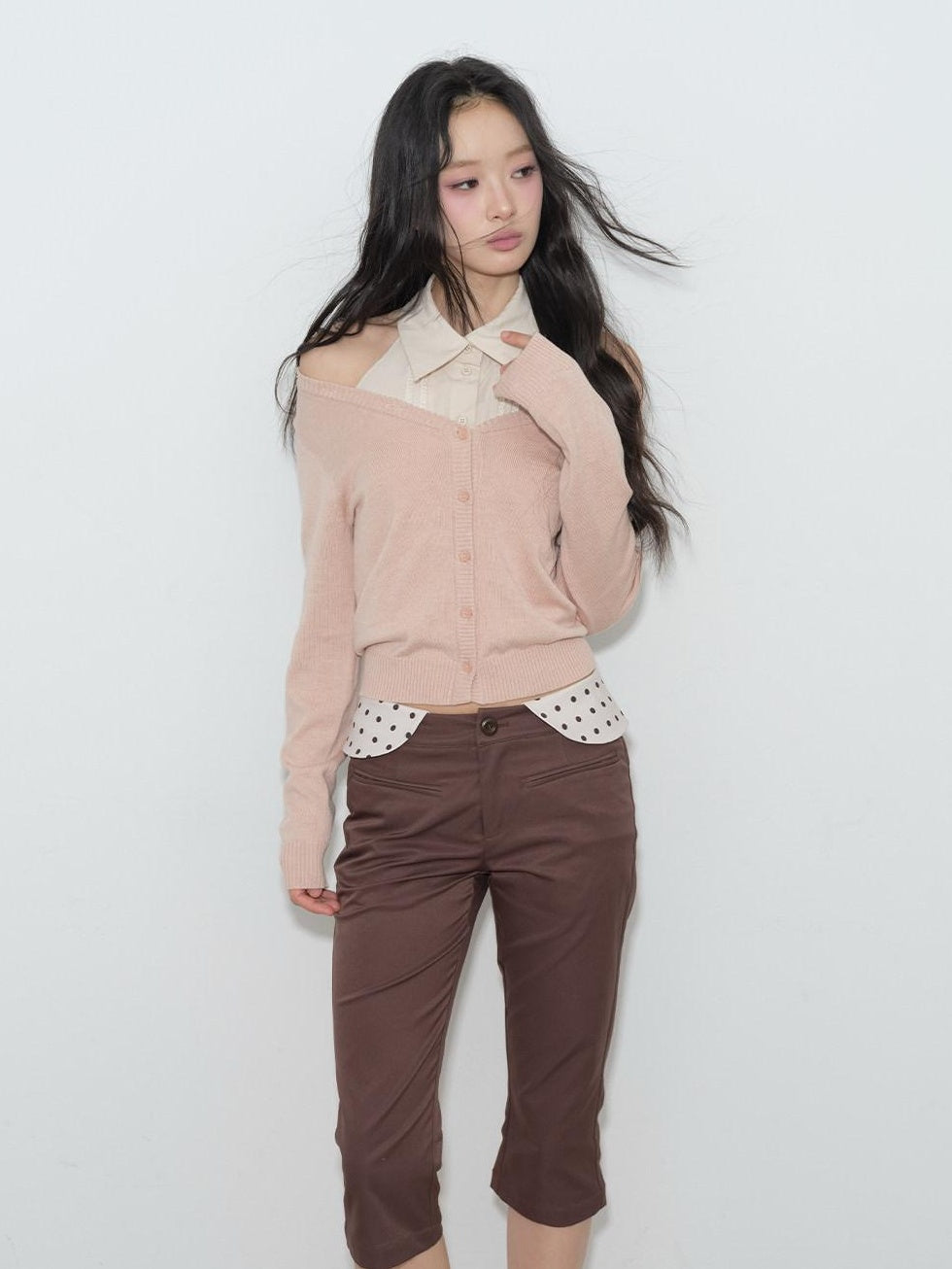 lvetong Pleated Knit Sleeveless Low Waist Street Sporty Young Women Ivory Pink Blouses