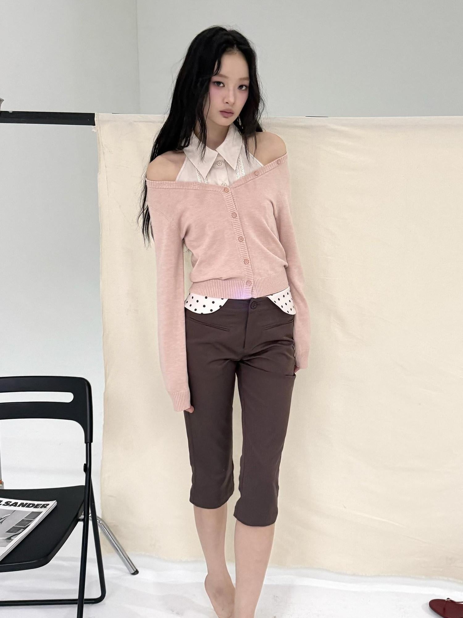 lvetong Pleated Knit Sleeveless Low Waist Street Sporty Young Women Ivory Pink Blouses