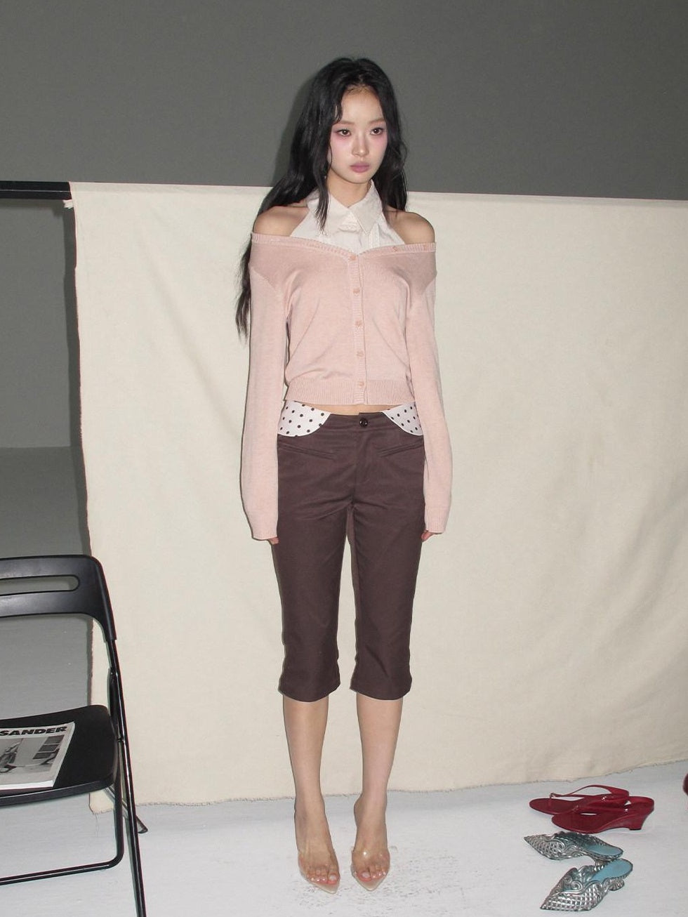 lvetong Pleated Knit Sleeveless Low Waist Street Sporty Young Women Ivory Pink Blouses