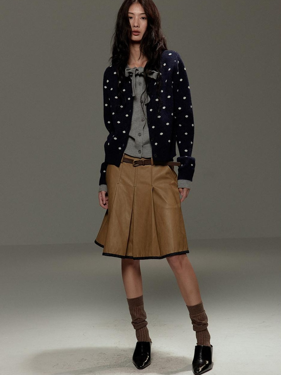 lvetong Polka Dot Tie Bow Faux Layered Loose Knit Casual Womens Navy Cardigans
