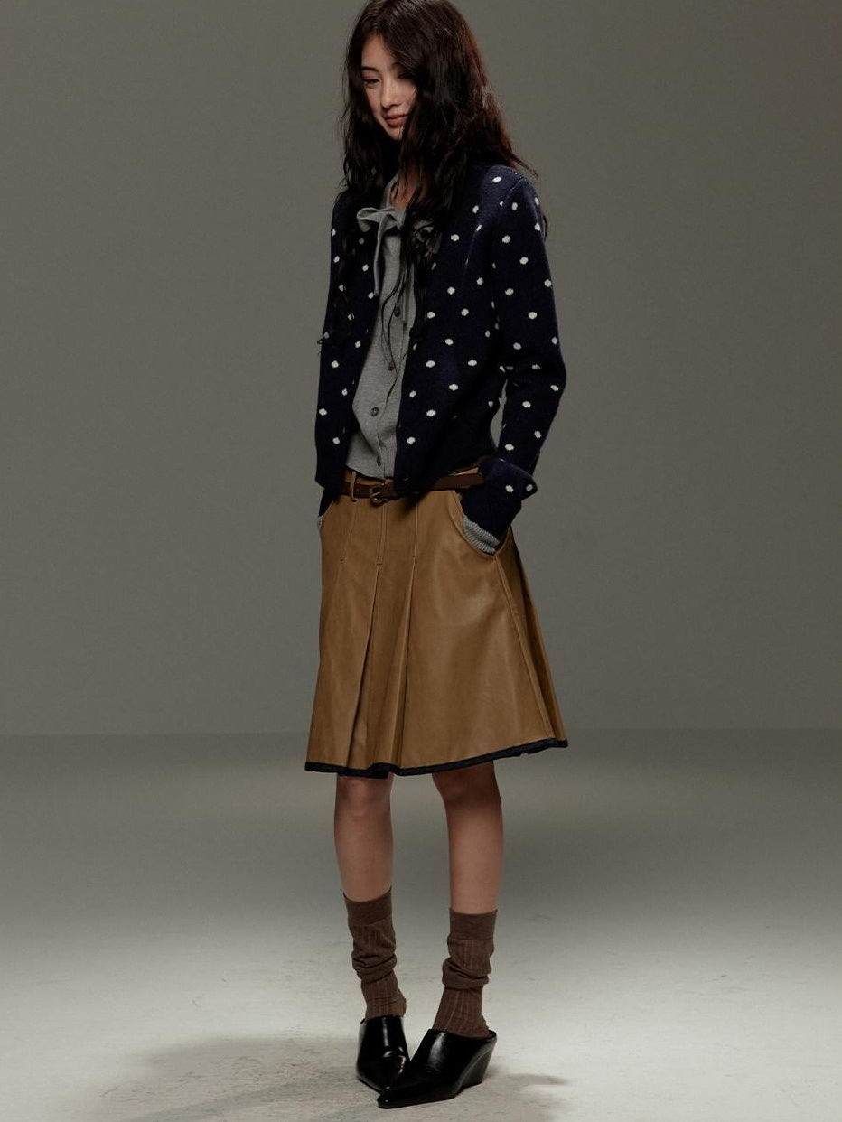 lvetong Polka Dot Tie Bow Faux Layered Loose Knit Casual Womens Navy Cardigans