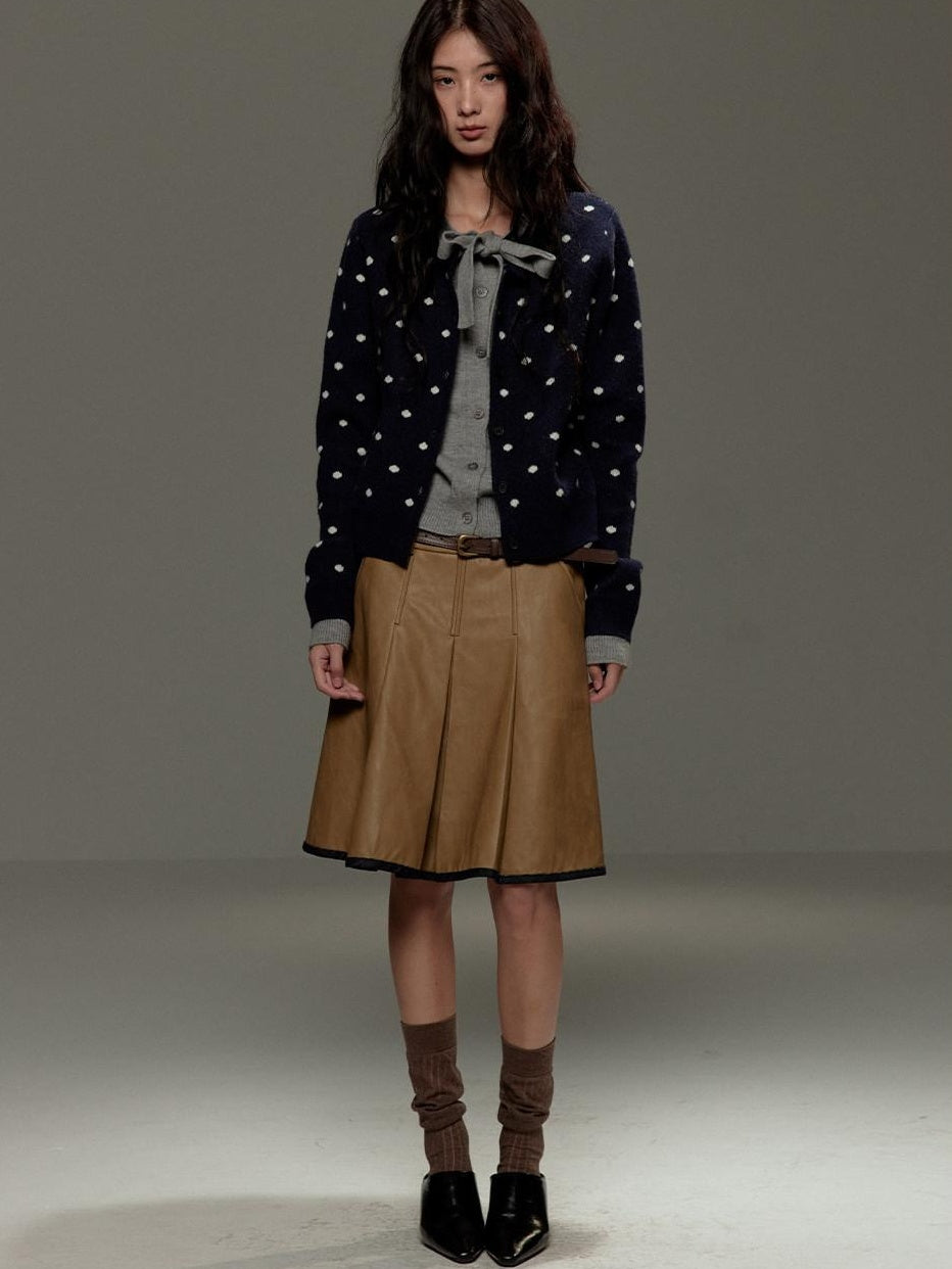lvetong Polka Dot Tie Bow Faux Layered Loose Knit Casual Womens Navy Cardigans