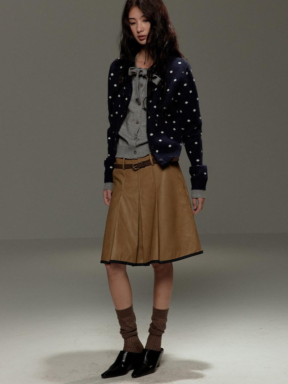 lvetong Polka Dot Tie Bow Faux Layered Loose Knit Casual Womens Navy Cardigans