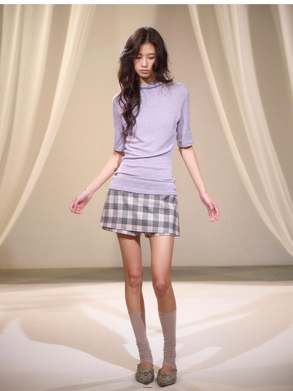 lvetong Purple Knit Backless Slim Fit Crew Neck Women&